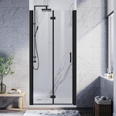 Elegant Bi-Fold Frameless Pivot Swing Shower Door Enclosure with Clear Glass Panel and Hardware Kit Reversible Installation