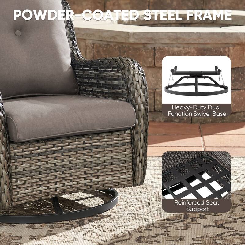 Pocassy Outdoor Wicker Glider Swivel Club Chairs (Set of 2) - Mix Grey