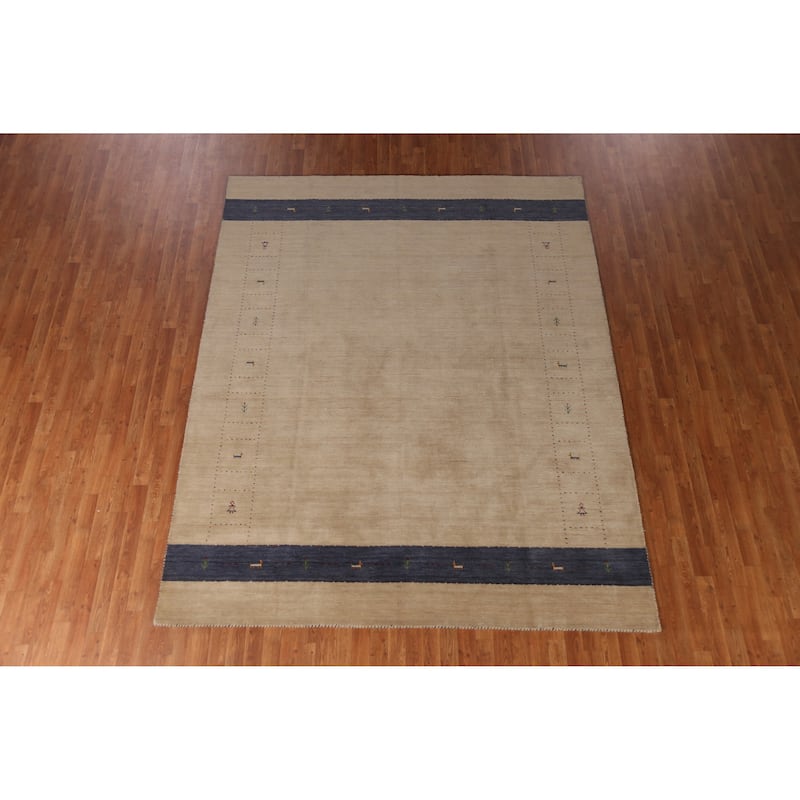 Light Brown Gabbeh Indian Area Rug Handmade Wool Carpet - 7'10" x 9'9"