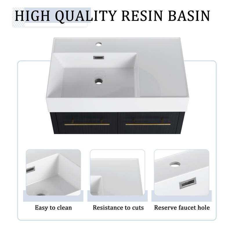 Wall mounted bathroom vanity with sink and storage shelf