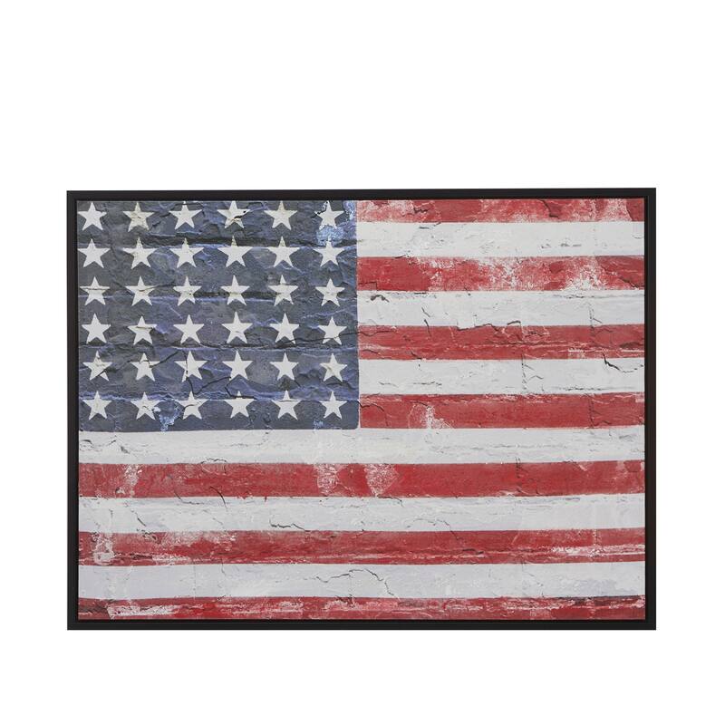 Red Wood American Flag Wall Decor with Black Frame
