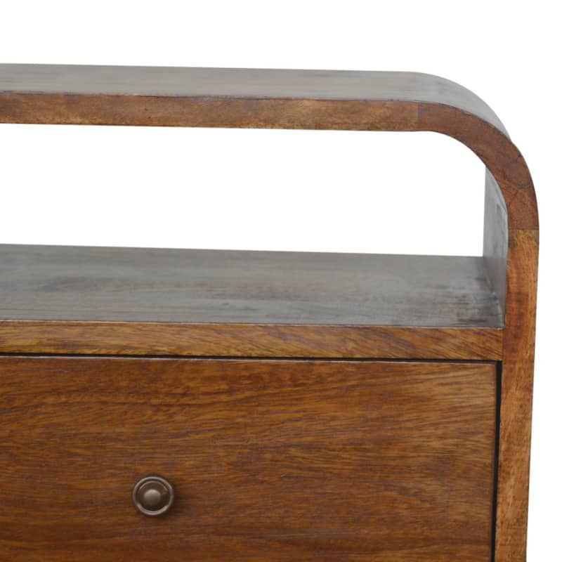 Artisan Furniture Solid Wood Chestnut Curve 2 Drawer Nightsand, Brown with 1 Shelf