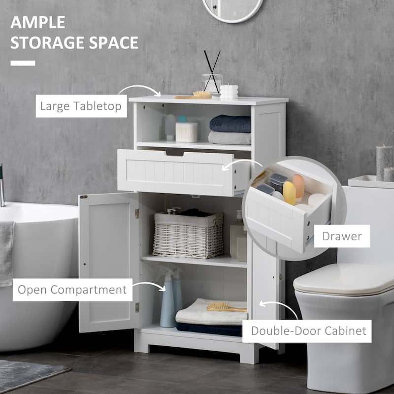 kleankin Bathroom Storage Cabinet Freestanding Bathroom Storage Organizer with Drawer and Adjustable Shelf , White - N/A