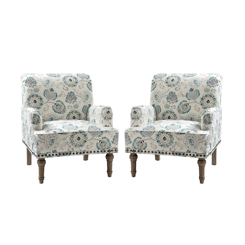 Pavia Traditional Floral Fabric Design Upholstered Accent Armchair with Nailhead Trim Set of 2 by HULALA HOME
