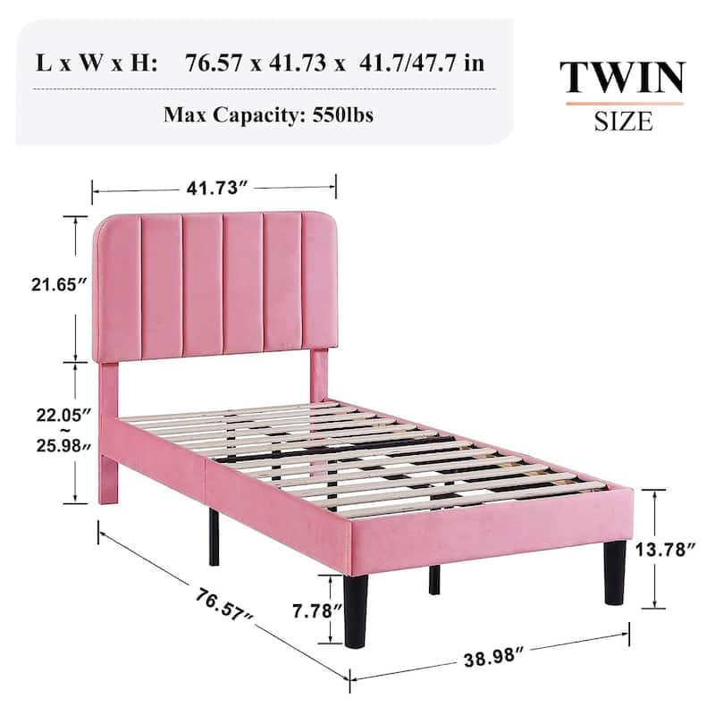 Javlergo Upholstered Platform Bed Frames with Height Adjustable Headboard, Sturdy Wooden Slats/Noise-free