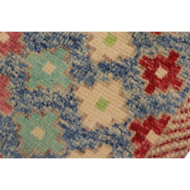 Contemporary Balochi Spears Blue/Red Hand Knotted Wool Rug - 4'1'' x 6'0''