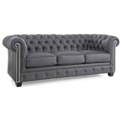 Hancock Tufted Top Grain Italian Leather Chesterfield Sofa - 31" H x 86" W x 40" D