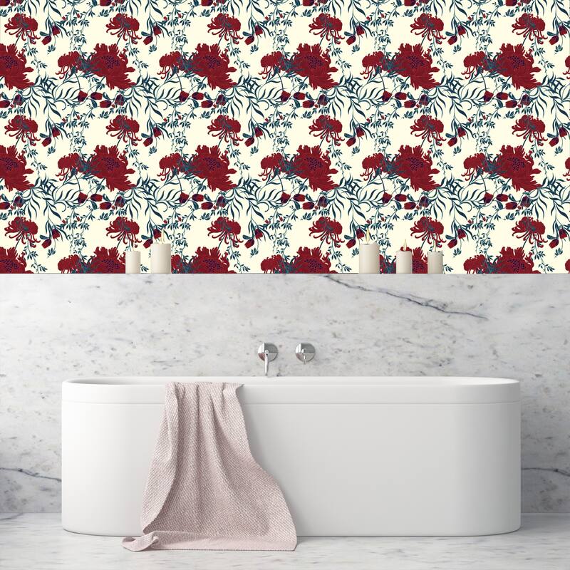 Dahlia Elegant Red Flowers Removable Wallpaper - 24'' inch x 10'ft