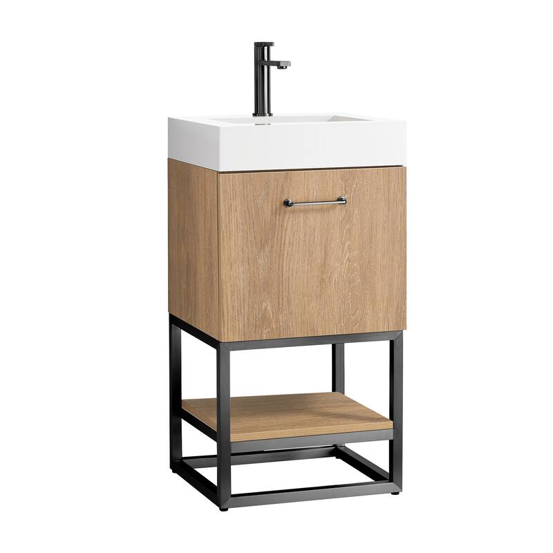 Alistair 18" Single Vanity with White Grain Stone Top without Mirror - 17.7" x 17.7" - 17.7" x 17.7" - North American Oak(Black Hardware)