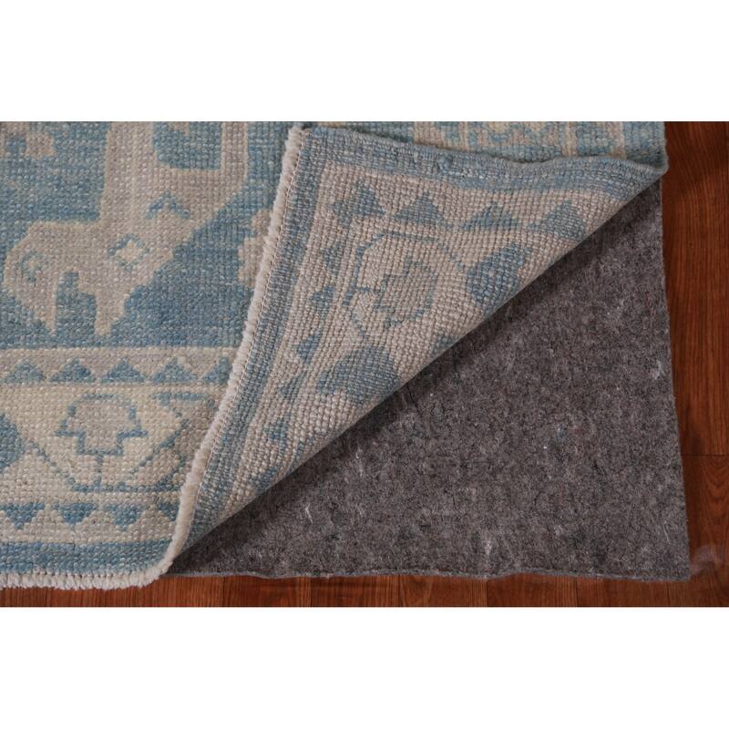 Hand Knotted Oriental 100% Wool Carpet Transitional Geometric Navy Blue & Blues Oushak Runner Rug - 18' 10'' X 3' 5''