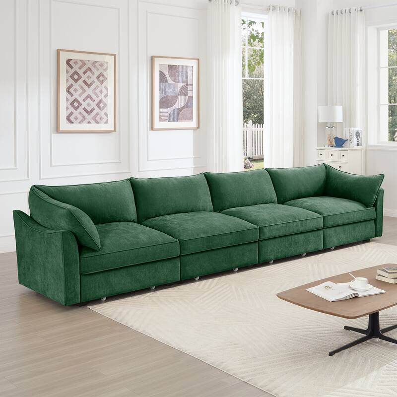 Super Large Wide & Deep Seat 4-Seater Sofa Couch with Storage Pull Out Drawer Under Each Seat - Green