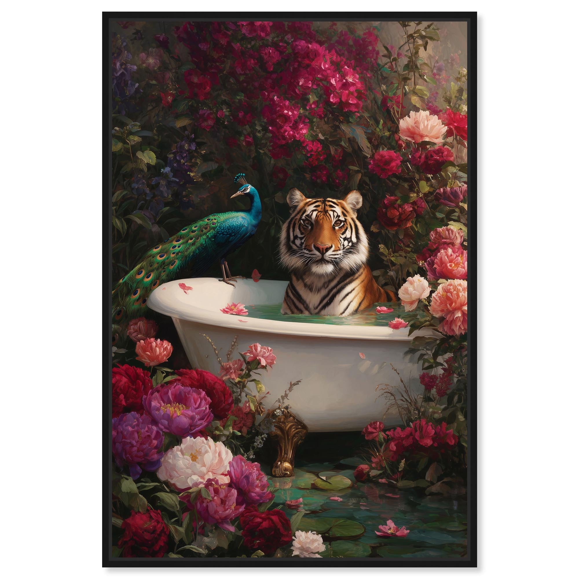 Tiger and Peacock Bath I Glam Bathroom Canvas Print by Art Remedy