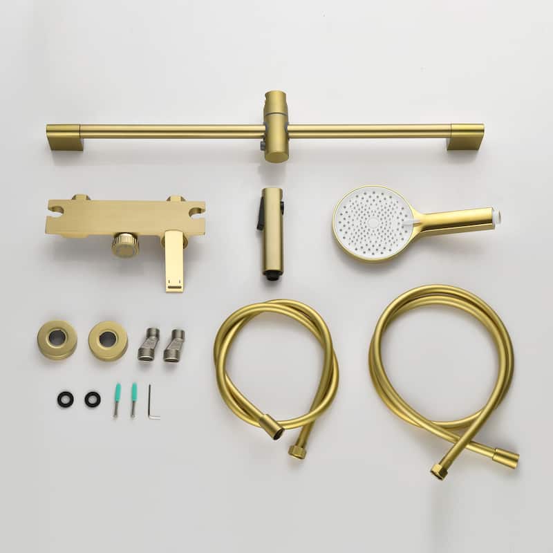 Wall Mount Tub Faucet with Hand Shower Brass Waterfall Tub Filler with Slide Bar Bahttub Faucet with Bidet Sprayer
