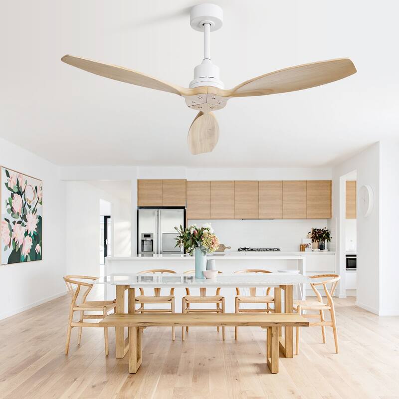52" White Ceiling Fan with Remote,Reversible Wood Blades,Indoor and Outdoor,Angled Ceiling Adaptable - 52 Inch