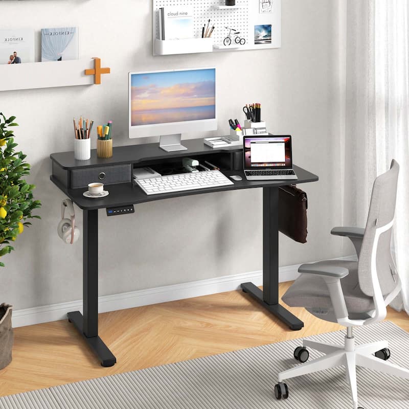 Costway 48"x 24" Electric Standing Desk with 2 Drawers Monitor Stand - See Details