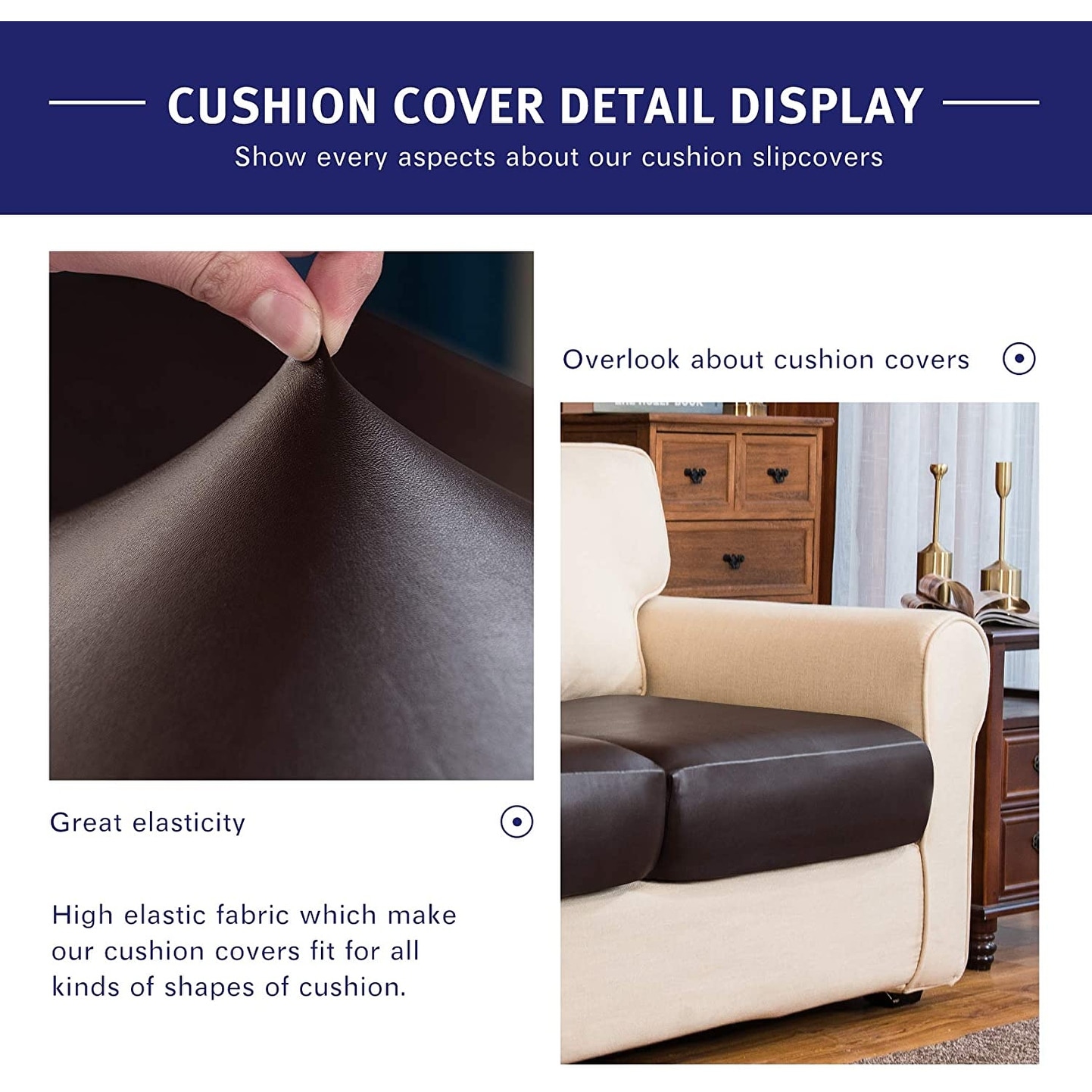 Faux Leather Stretchy Sofa Seat Cushion Cover Chair Couch Loveseat  Slipcovers in , 27.5 H x 25 W x 9 D