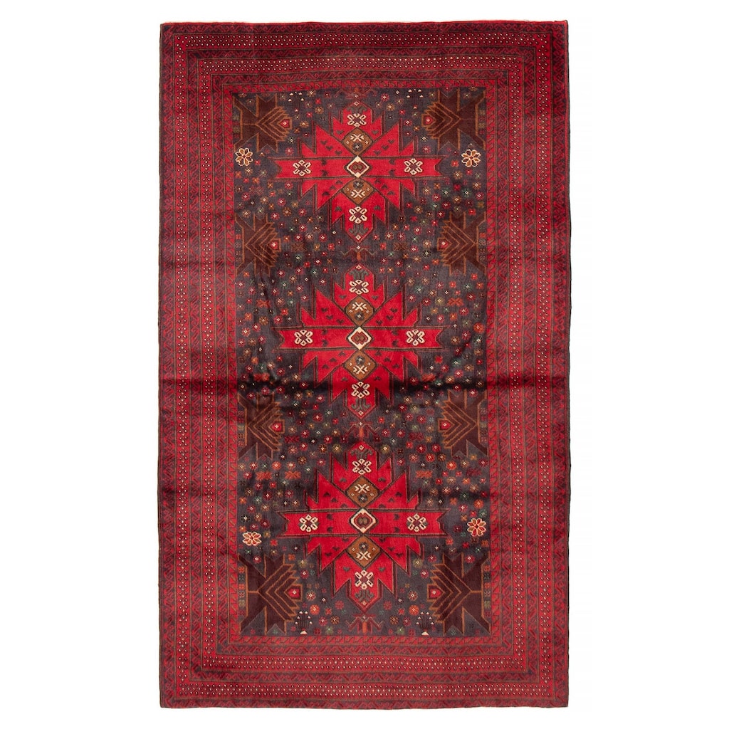 Teimani Navy, Red Rug 3'11" x 6'11" - 3'11 x 6'11