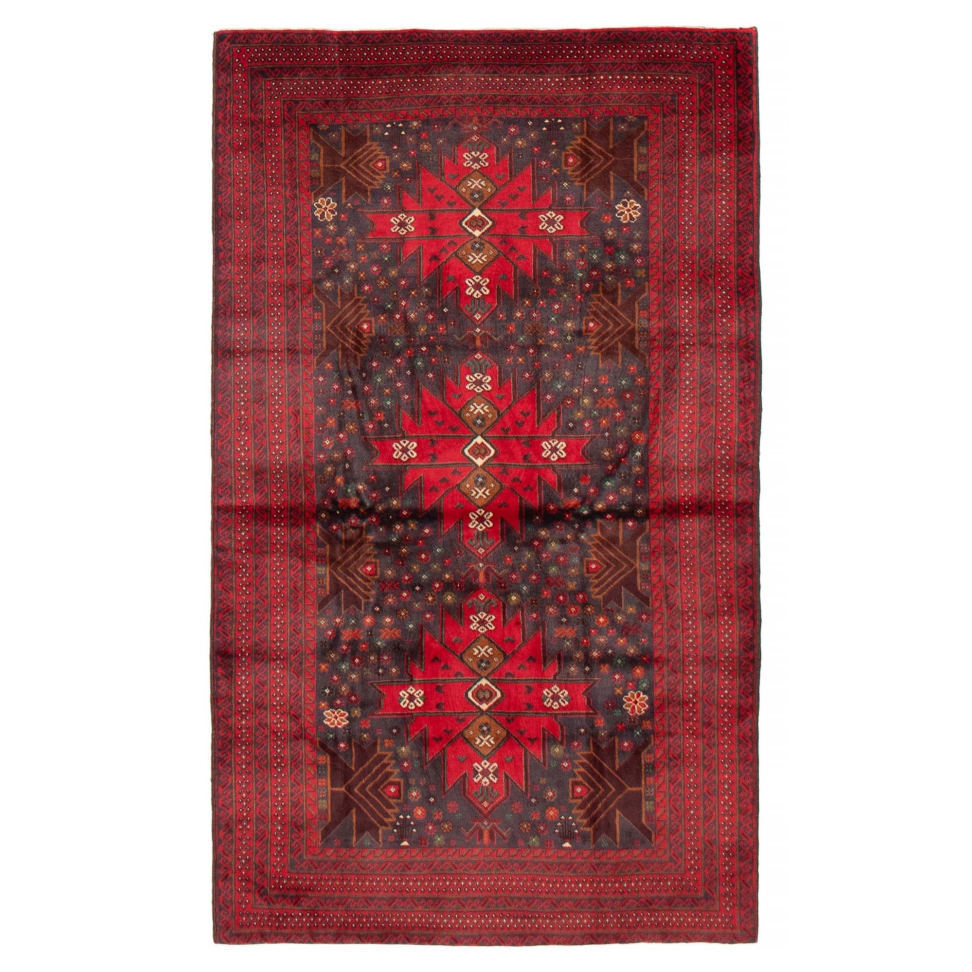 Teimani Navy, Red Rug 3'11" x 6'11" - 3'11 x 6'11