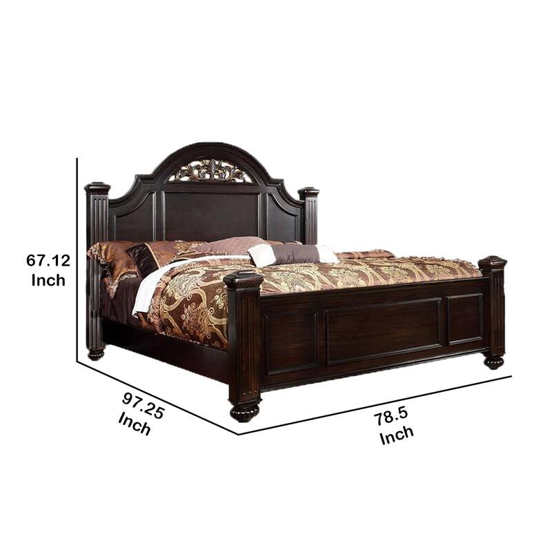 Transitional Style California King Wooden Bed with Bun Feet, Brown