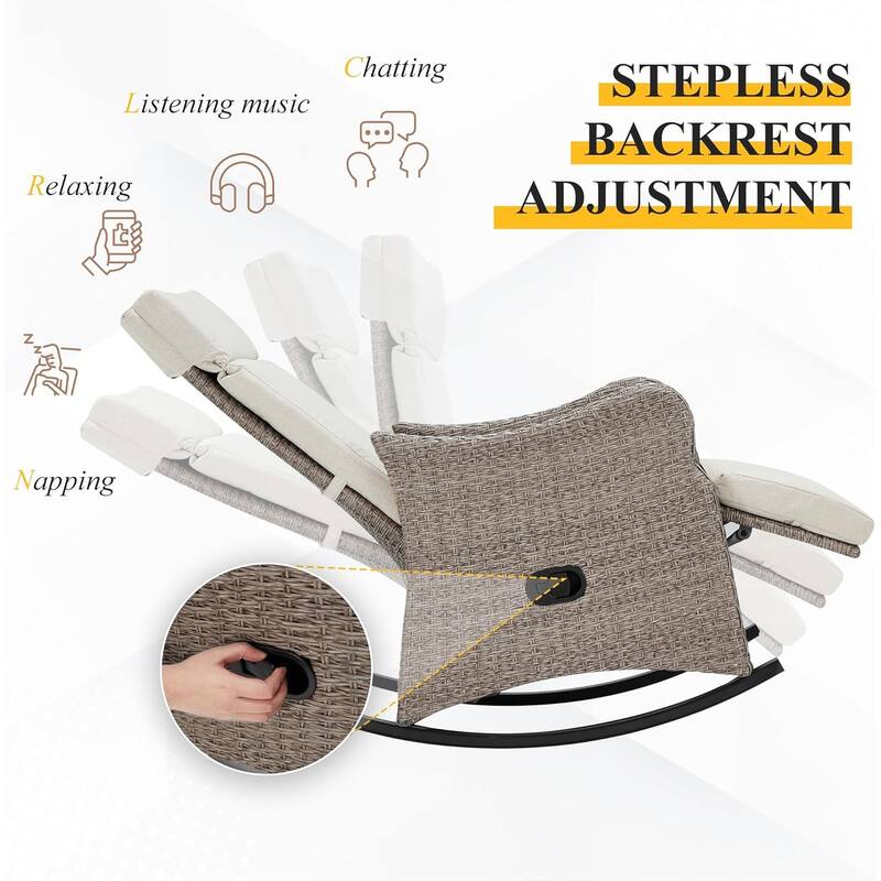 Outdoor Recliner Rocking Chairs with Soft Removable Cushions and Footrests