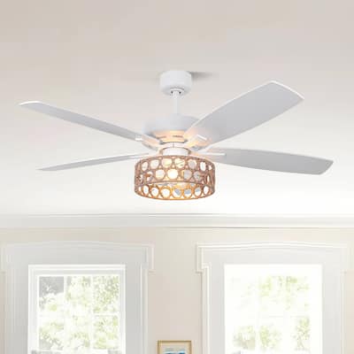 Parrot Uncle 52" Coastal White Natural Jute Reversible Ceiling Fan with Remote