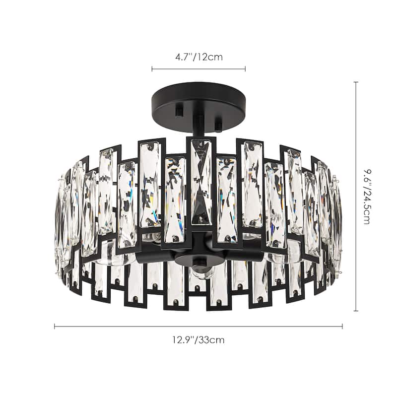 5-Light Mid-Century Modern Glam Cage Drum Crystal Semi-Flush Mount Ceiling Light
