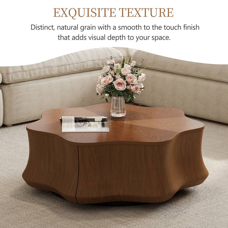 32.5" Petal Solid Wood Veneer Coffee Table - Drawer Storage, Modern&Medieval Living Rooms