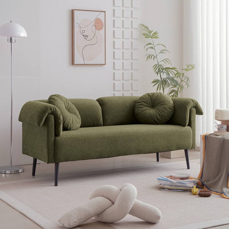 68.5-In Modern Upholstered Living Room Sofa With Decorative Throw Pillows - Emerald