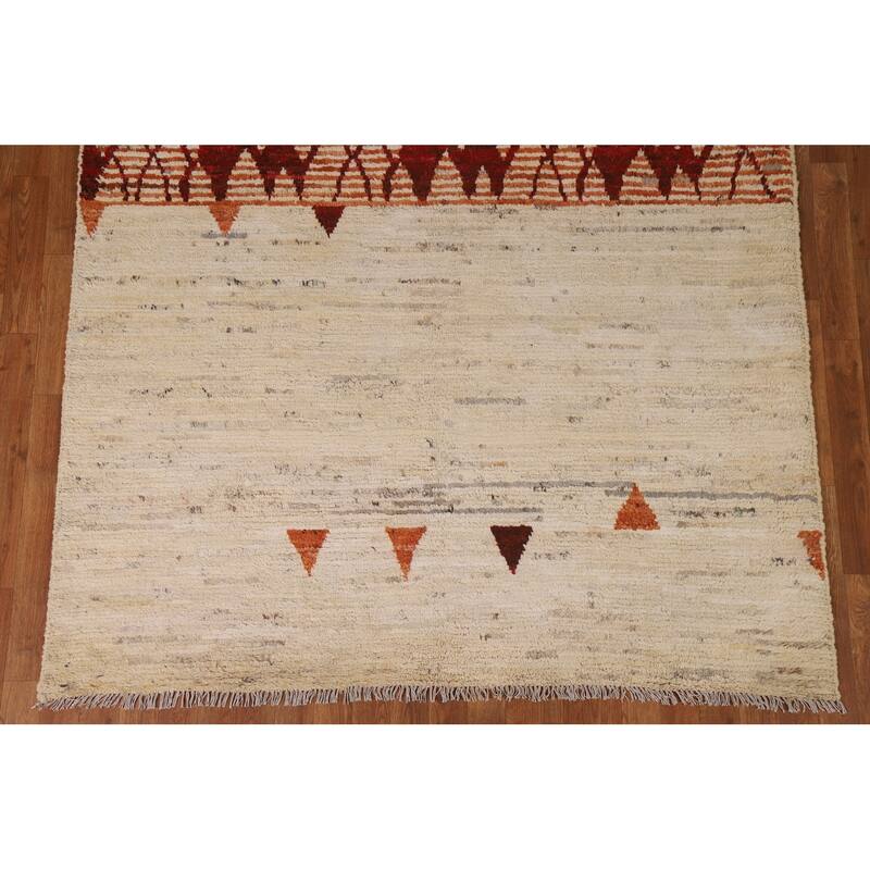 Hand Knotted Oriental 100% Wool Carpet Modern Tribal Beige & Ivories Moroccan Area Rug - 7' 10'' X 5' 8''
