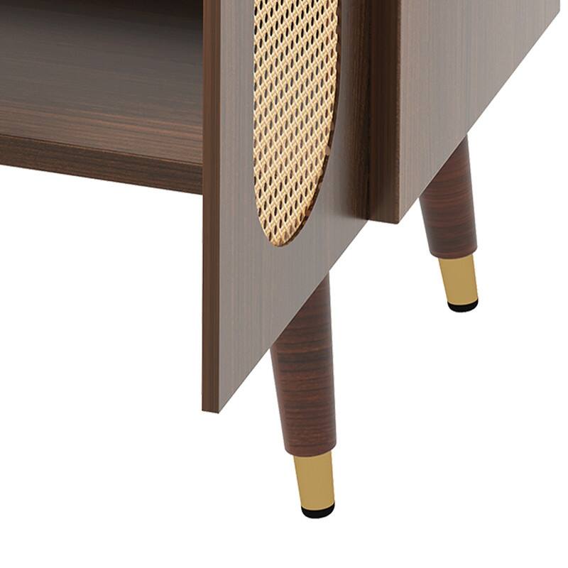 Moasis 24" Bathroom Vanity with Ceramic Sink, Rattan Double Door Cabinet and Drawer, Freestanding Solid Wood Legs