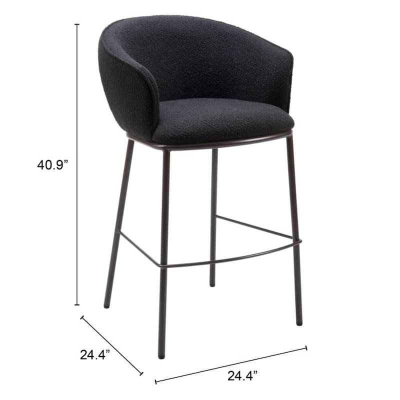 30 Inch Black and Bronze Bar Height Chair with Back and Armrests - 24.4” x 24.4” x 40.9”
