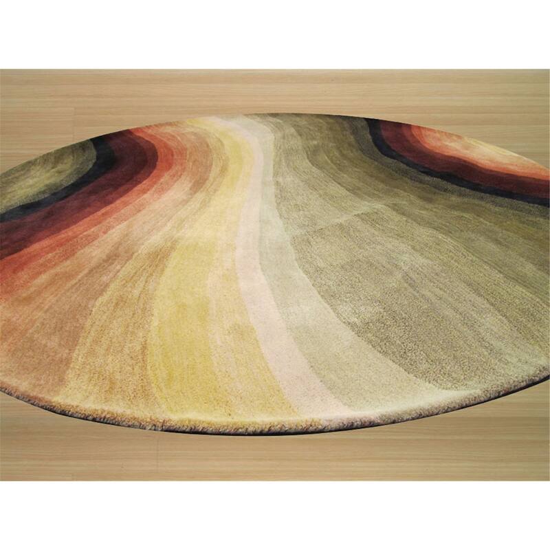 Multicolored Hand-Tufted Wool Contemporary Desertland Rug, 9'9 Round, Plush Vibrant Accent - L