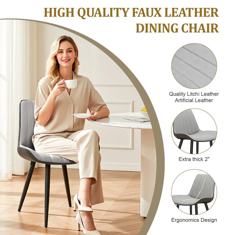 PU Leather Dining Chair with Metal Legs, Wave Pattern Upholstered Armless Chair Set of 4 for Kitchen, Restaurant, Living