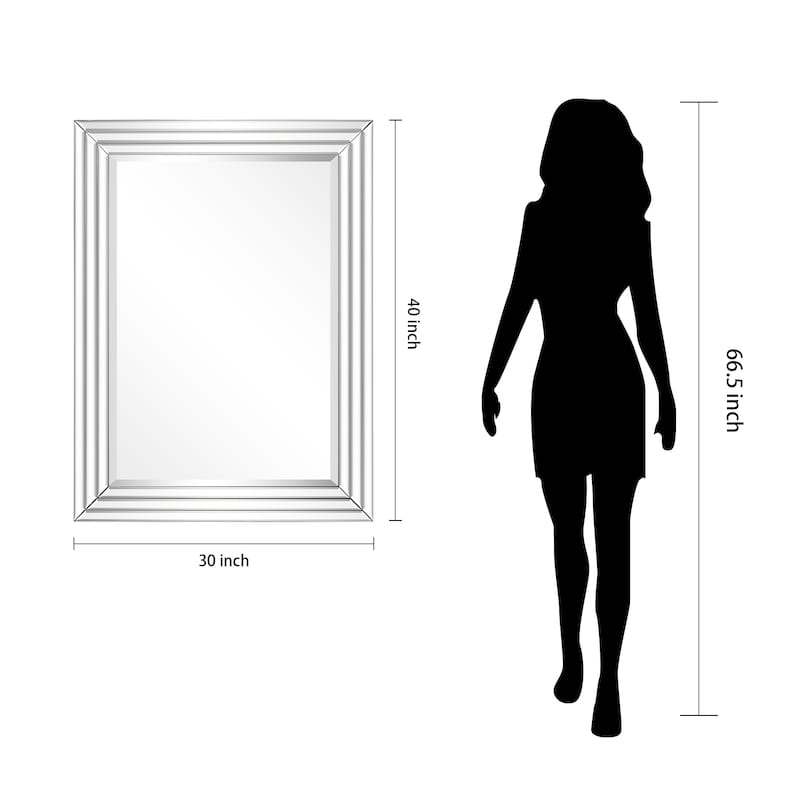 Multi-Faceted 2" Beveled Wall Mirror with Glass Frame, 40" x 30" - Clear - 30 in. x 1.38 in. x 40 in.