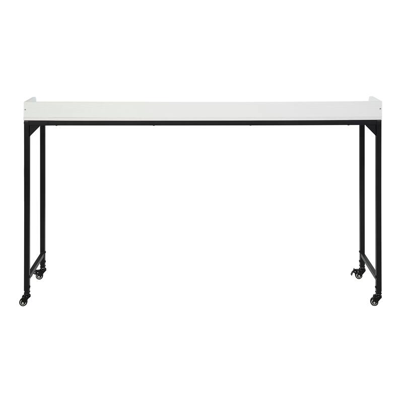 White Finish Multipurpose Over the Bed Desk with Adjustable Height, Metal Legs with Casters