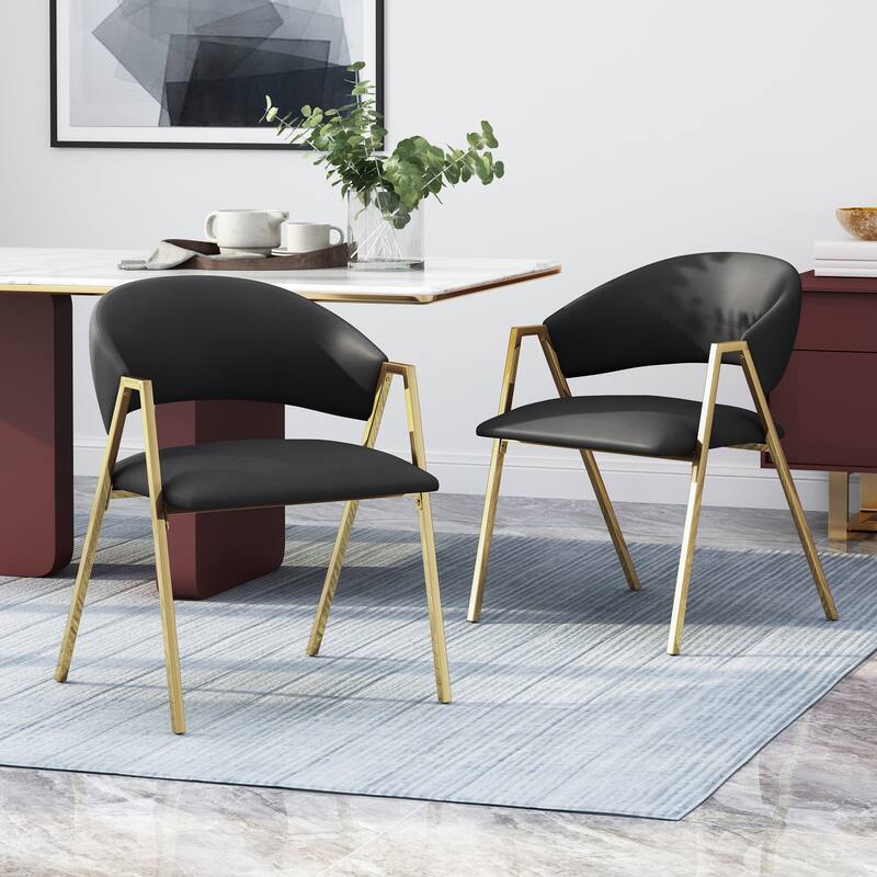 Modern Dining Chairs, Stylish Dining Chairs with V-Shaped Legs and Upholstered Seats, for Dining Rooms, Set of 2 - Black