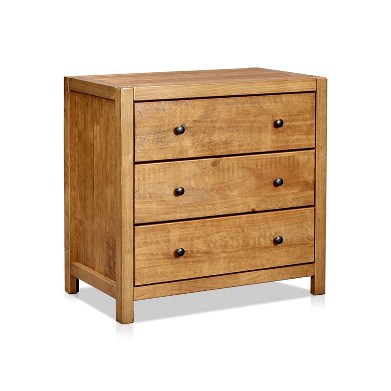 MUSEHOMEINC Solid Wood Dresser / Night Stand with 3-Drawer Storage for Your Bedroom,Round Metal knobs