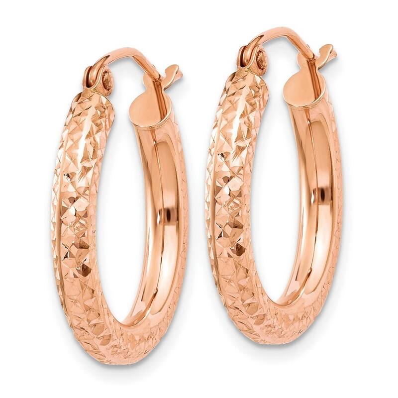 Curata 10k Rose Gold 3mm Diamond Cut Hoop Earrings - 20mm 25mm