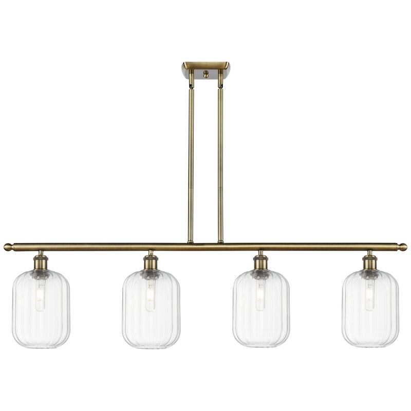 Innovations Lighting Endless Possibilities Ballston - Preston - 4 Light 48" Jar Shade Stem Hung Island Light - Antique Brass/Clear