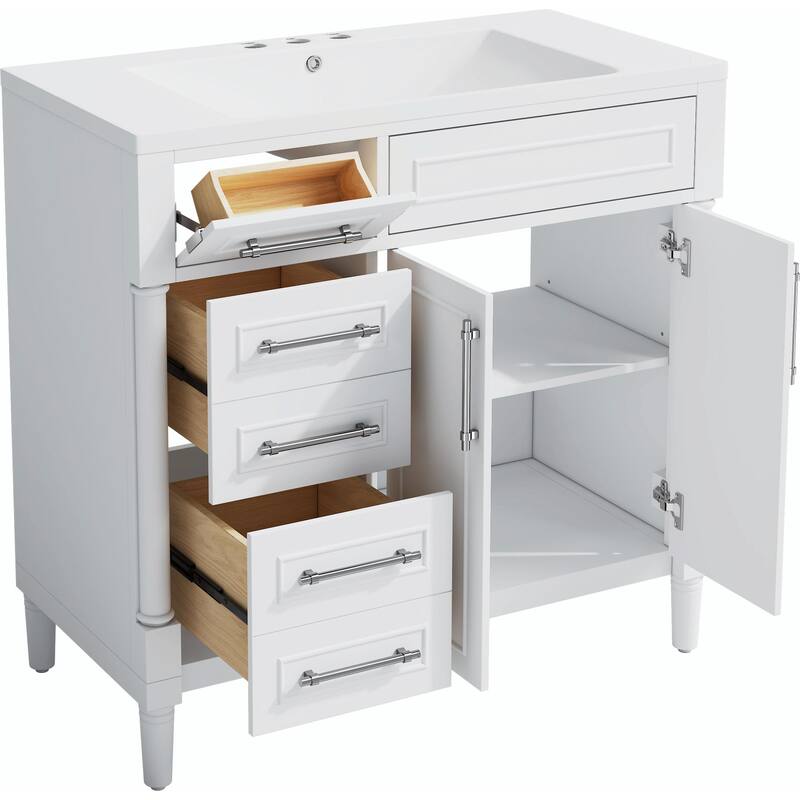 36" Freestanding Bathroom Vanity with Resin Sink and 3 Drawers