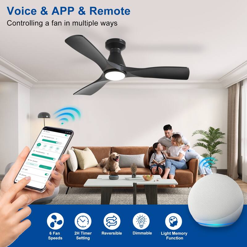 Ceiling Fans with Lights and APP: Flush Mount Low Profile Ceiling Fan for Bedroom - Dimmable Indoor Outdoor Fan