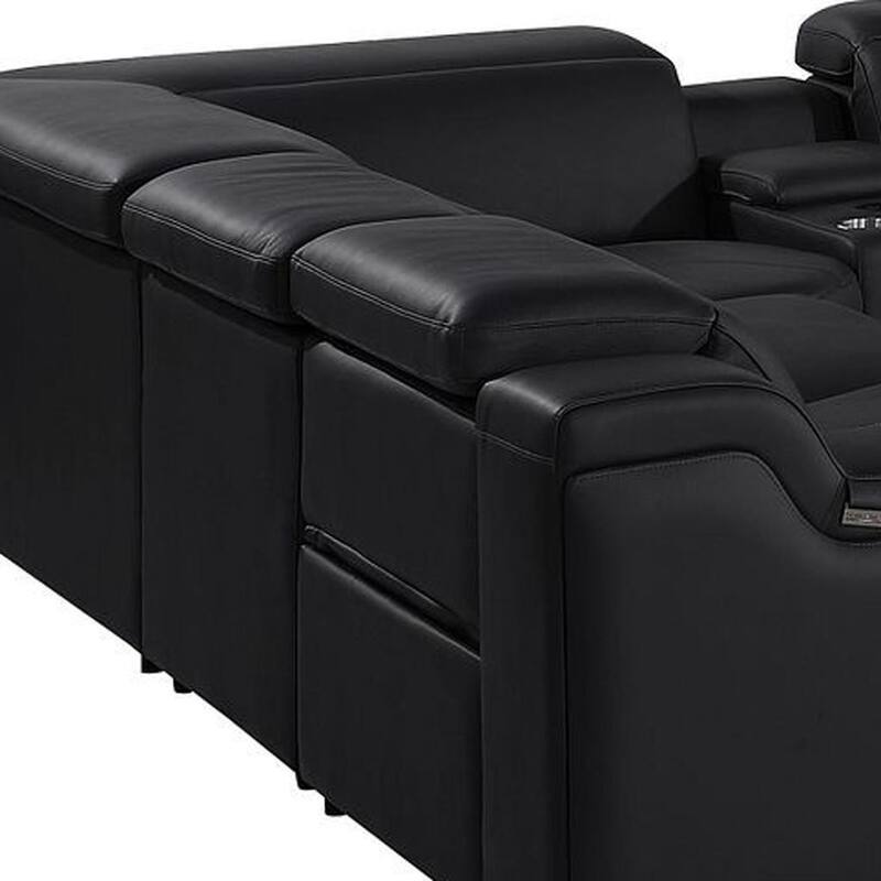 HomeRoots Black Italian Leather Power Reclining U Shaped Ten Piece Corner Sectional With Console