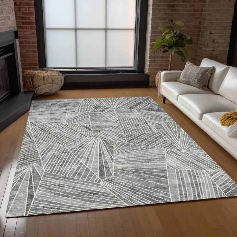 Machine Washable Indoor/ Outdoor Chantille Modern Mosaic Rug
