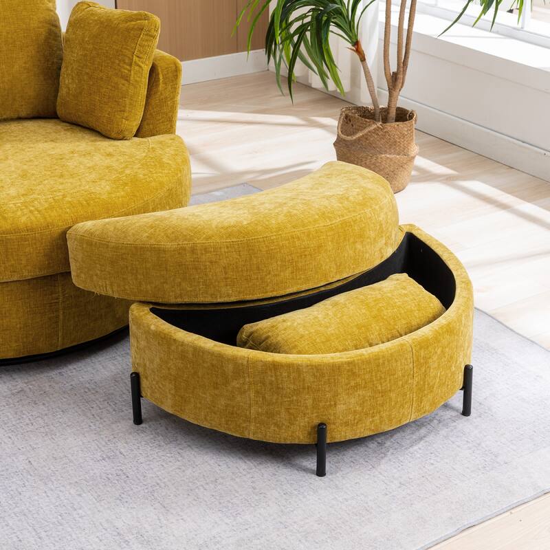 42.3"W Upholstered Swivel Accent Chair with 4 Pillows and Half-Moon Storage Ottoman