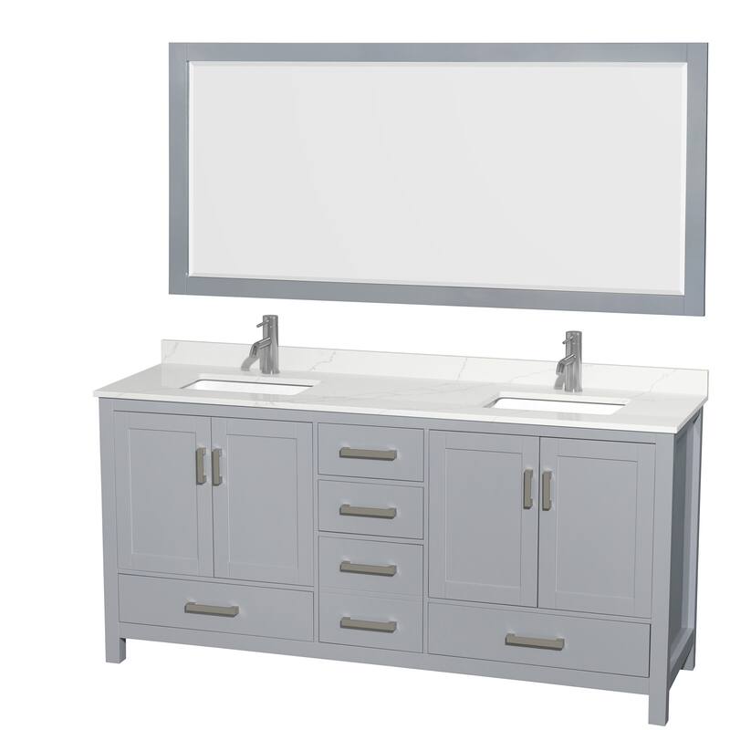 Wyndham Collection WCS141472D-QTZ-UNSM70 Sheffield 72" Free Standing - Gray / Giotto Quartz Top / Brushed Chrome Hardware
