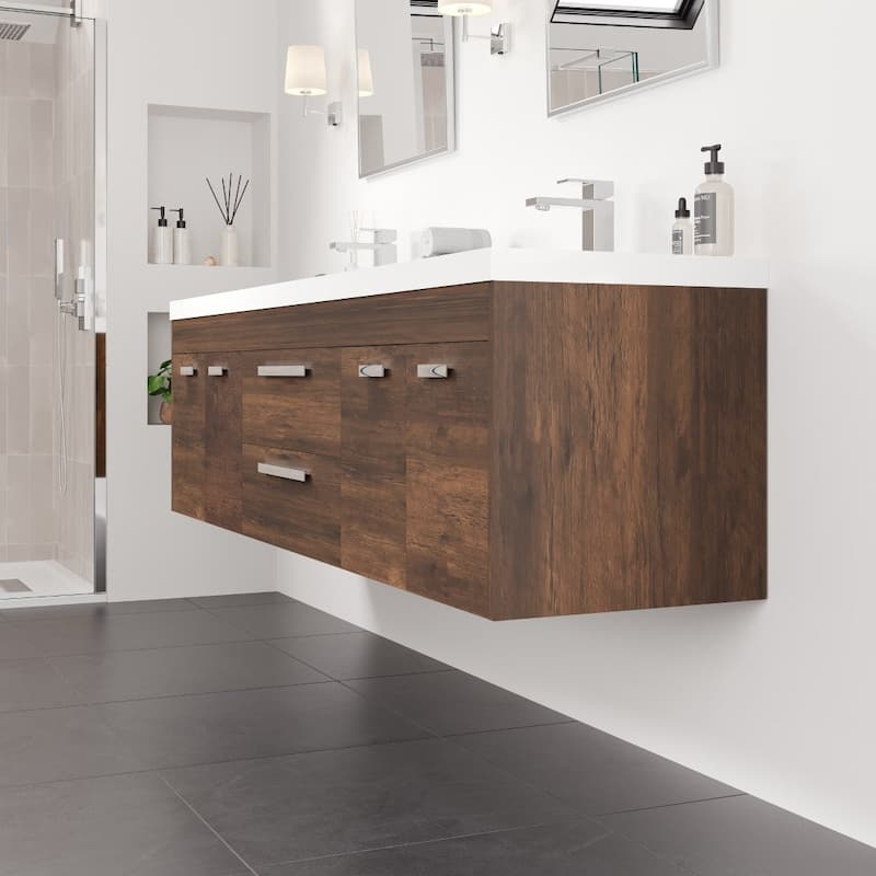 Lugano 72"W Wall Mount Bath Vanity with Acrylic Top & Integrated Sinks