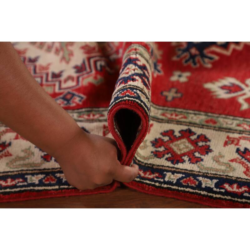 Red Kazak Accent Rug Handmade Oriental Wool Carpet - 3'4"x 4'11"