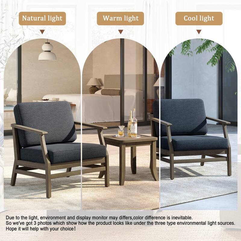 3 Set Outdoor Teak Wood Club Chairs with Side Table