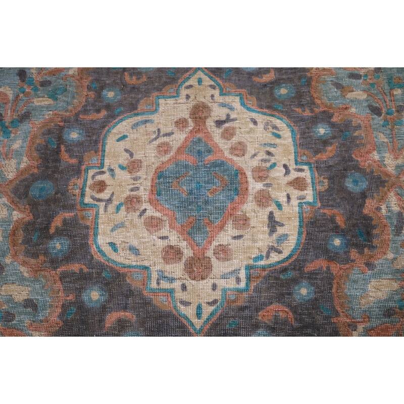 Distressed Blue Tabriz Persian Rug Handmade Wool Carpet - 8'1" x 10'11"