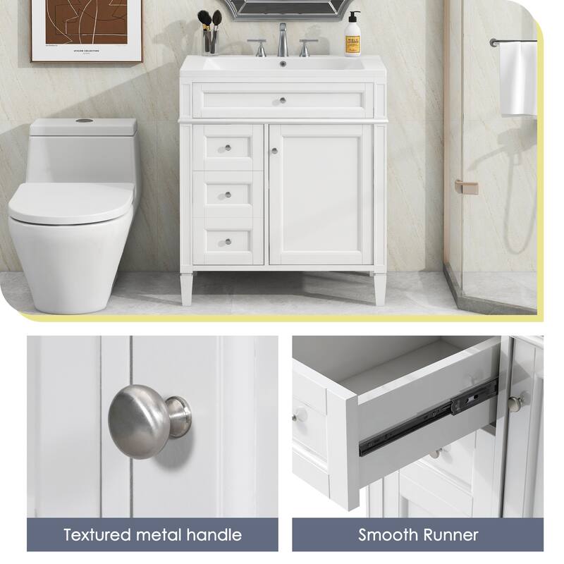 30''/36'' Bathroom Vanity with Top Sink, Modern Bathroom Storage Cabinet with 2 Drawers, a Tip-out Drawer & Adjustable Shelf